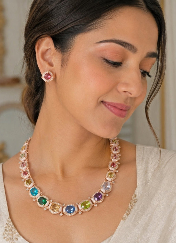 Vivinia by Vidhi Mehra Multicolour Gemstone Necklace SetFabilicious Fashion