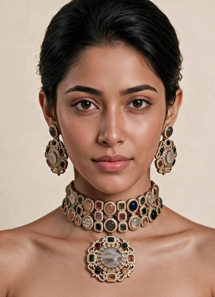 Vivinia By Vidhi Mehra Multicolour Gold Plated Moissanite Choker SetFabilicious Fashion