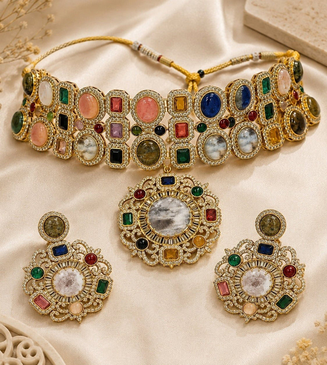 Vivinia By Vidhi Mehra Multicolour Gold Plated Moissanite Choker SetFabilicious Fashion