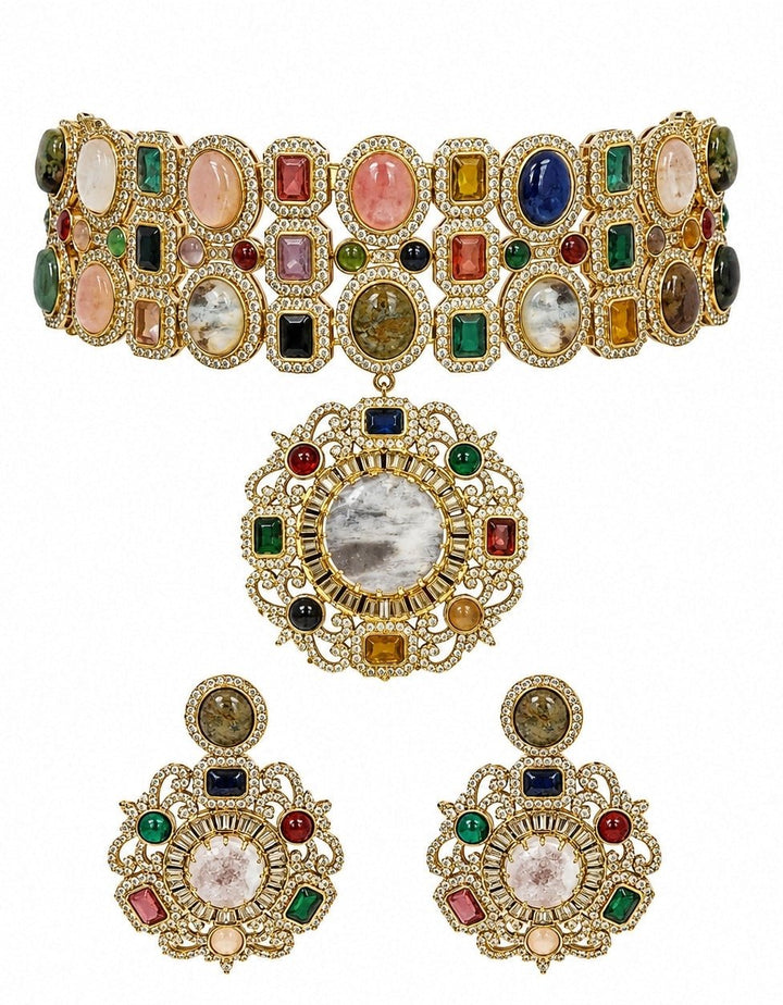 Vivinia By Vidhi Mehra Multicolour Gold Plated Moissanite Choker SetFabilicious Fashion