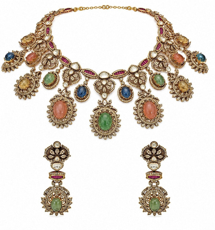 Vivinia By Vidhi Mehra Multicolour Gold Plated Moissanite Necklace SetFabilicious Fashion