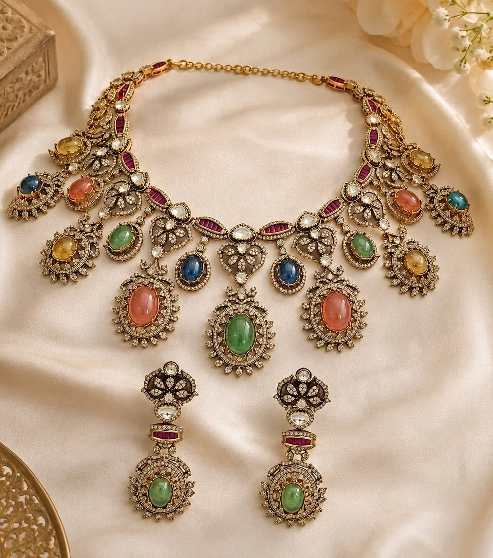 Vivinia By Vidhi Mehra Multicolour Gold Plated Moissanite Necklace SetFabilicious Fashion