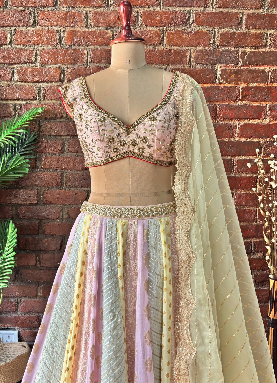Multicolour Gota Embroidered Georgette Lehenga Set Priti Sahni - Fabilicious Fashion