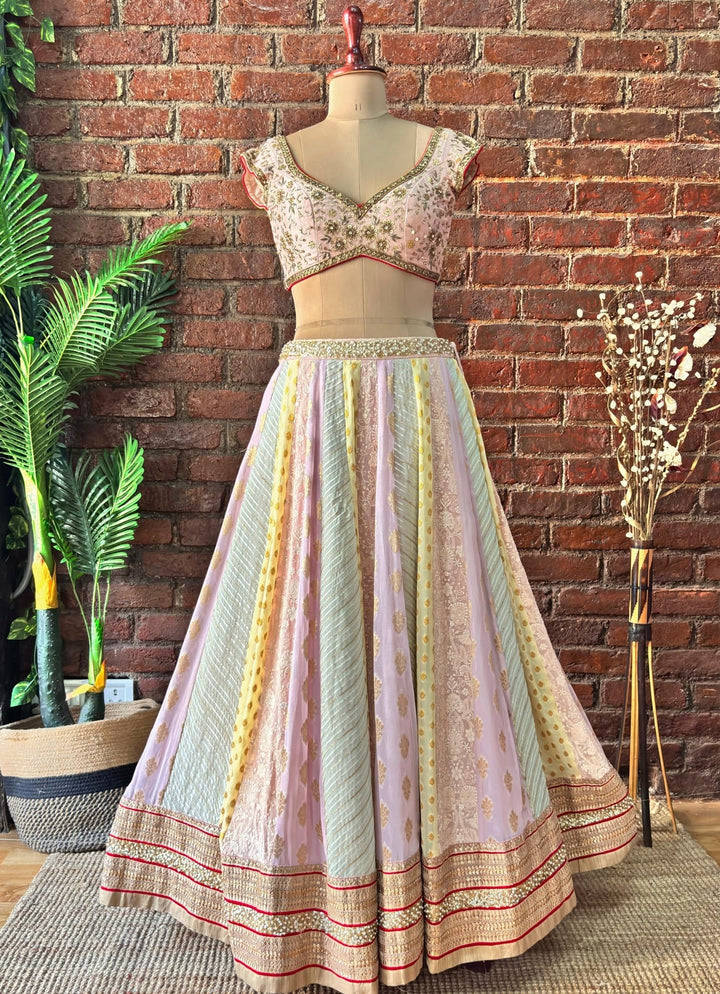 Multicolour Gota Embroidered Georgette Lehenga Set Priti Sahni - Fabilicious Fashion