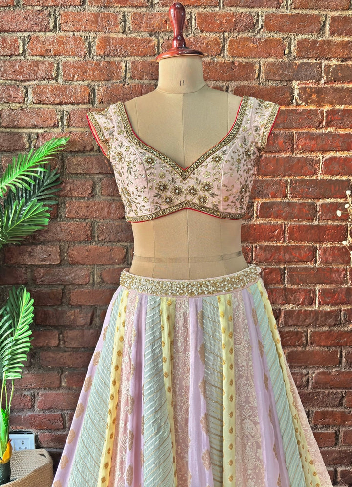 Multicolour Gota Embroidered Georgette Lehenga Set Priti Sahni - Fabilicious Fashion
