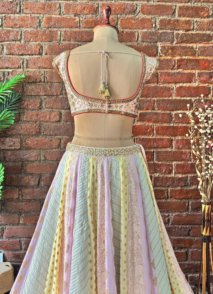 Multicolour Gota Embroidered Georgette Lehenga Set Priti Sahni - Fabilicious Fashion