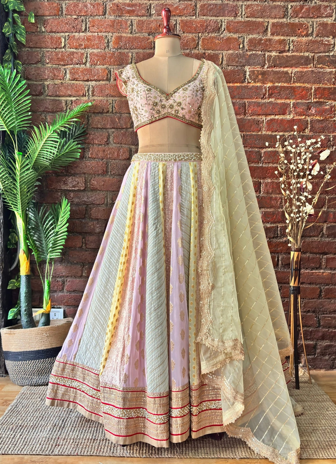 Multicolour Gota Embroidered Georgette Lehenga Set Priti Sahni - Fabilicious Fashion