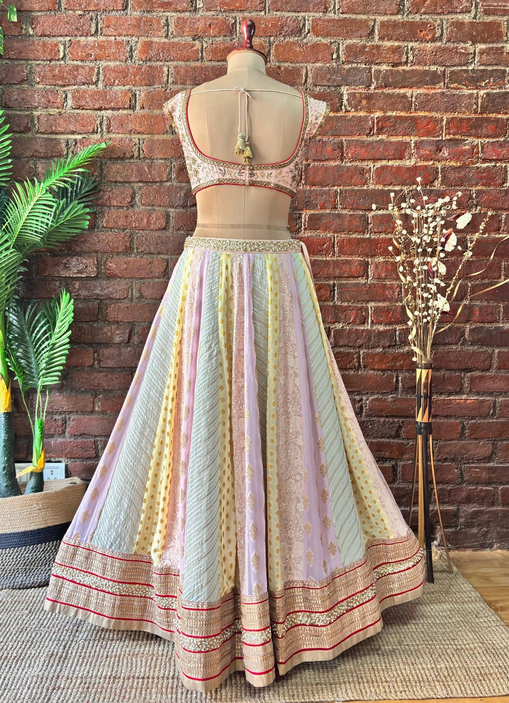 Multicolour Gota Embroidered Georgette Lehenga Set Priti Sahni - Fabilicious Fashion