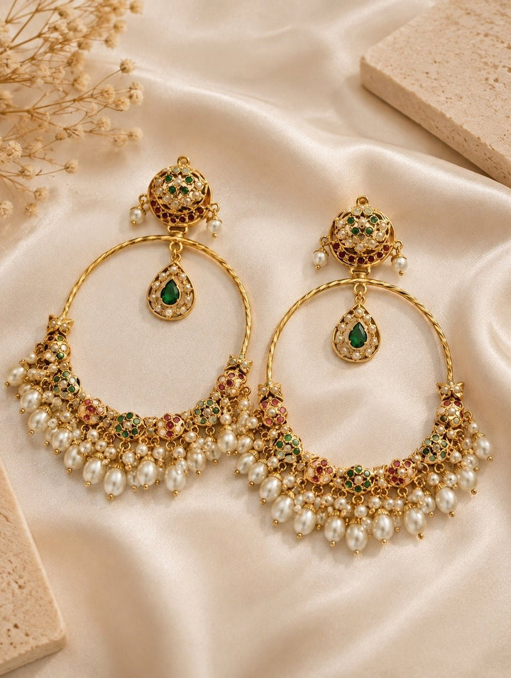 Vivinia By Vidhi Mehra Multicolour Jadau Pearl Hoop EarringsFabilicious Fashion