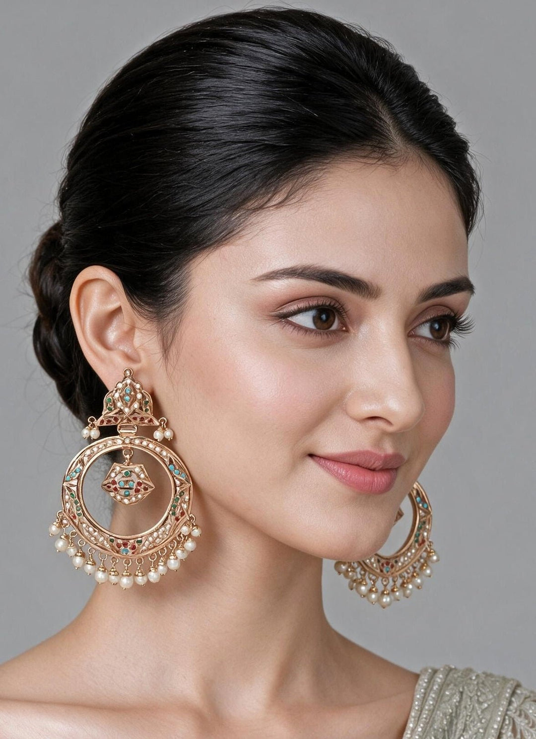 Vivinia By Vidhi Mehra Multicolour Jadau Pearl Hoop EarringsFabilicious Fashion