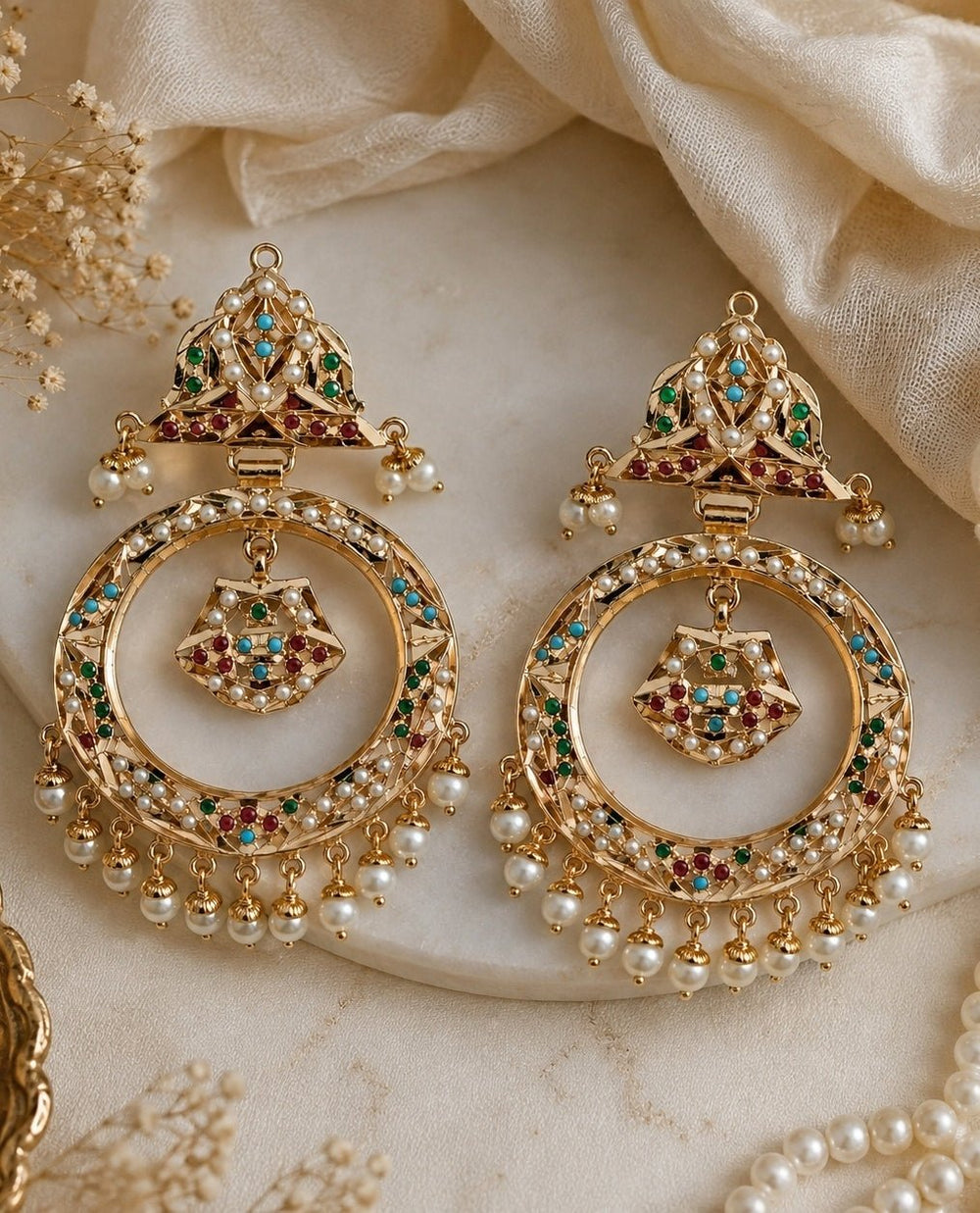 Vivinia By Vidhi Mehra Multicolour Jadau Pearl Hoop EarringsFabilicious Fashion