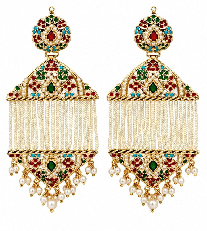 Vivinia By Vidhi Mehra Multicolour Jadau Pearl Tassel EarringsFabilicious Fashion