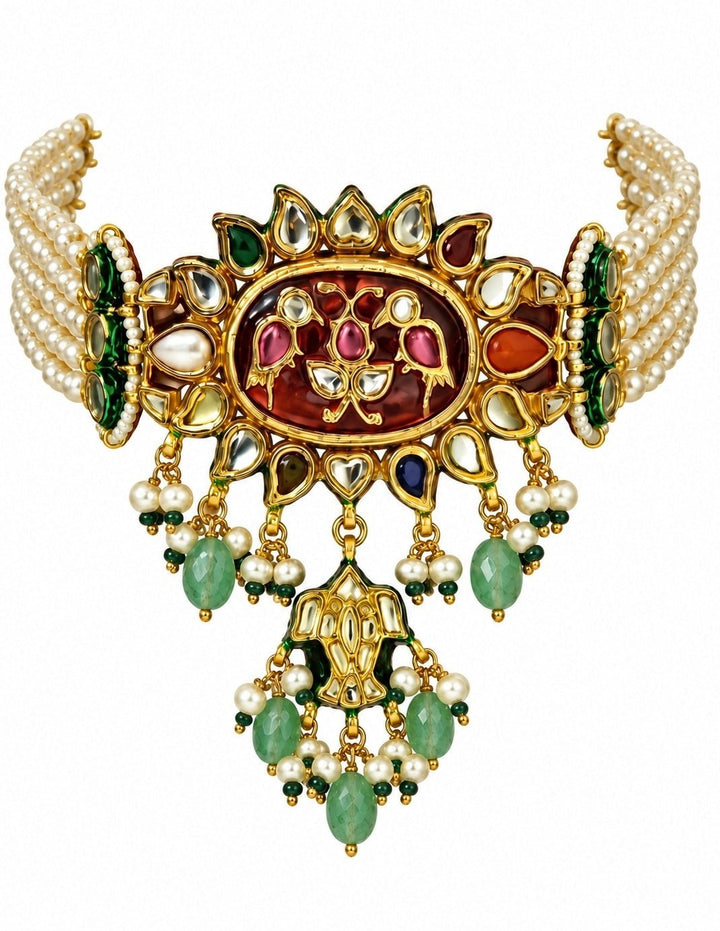 Vivinia By Vidhi Mehra Multicolour Kundan And Pearl Statement Choker SetFabilicious Fashion