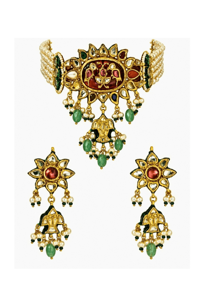 Vivinia By Vidhi Mehra Multicolour Kundan And Pearl Statement Choker SetFabilicious Fashion