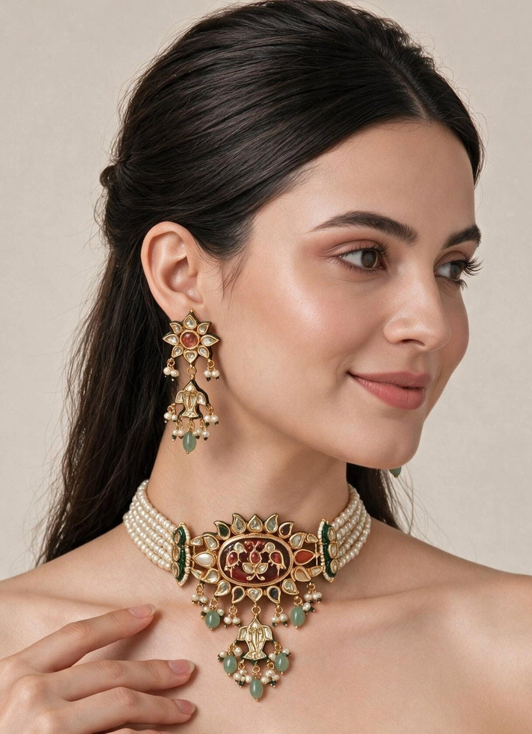 Vivinia By Vidhi Mehra Multicolour Kundan And Pearl Statement Choker SetFabilicious Fashion