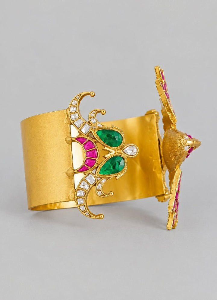 Zevar by Geeta Multicolour Kundan And Polki Cuff BraceletFabilicious Fashion