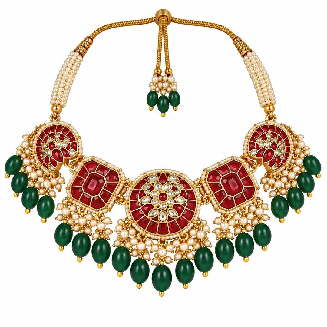Vivinia By Vidhi Mehra Multicolour Kundan Beaded Necklace SetFabilicious Fashion