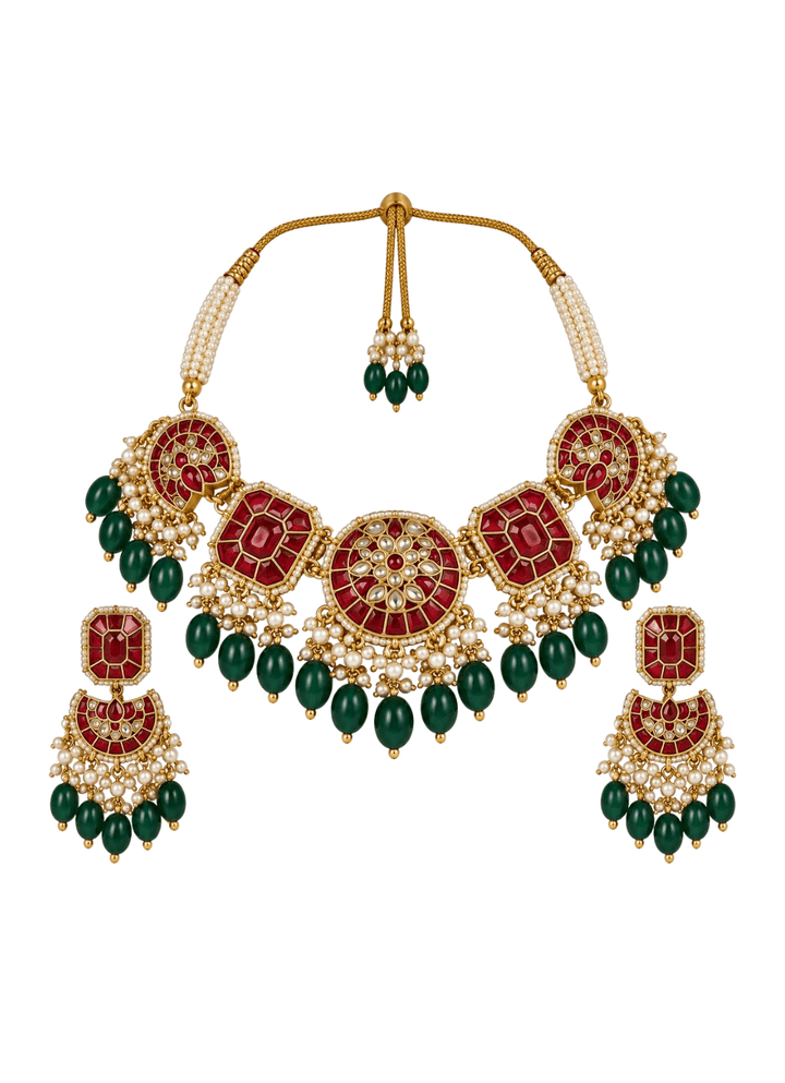 Vivinia By Vidhi Mehra Multicolour Kundan Beaded Necklace SetFabilicious Fashion
