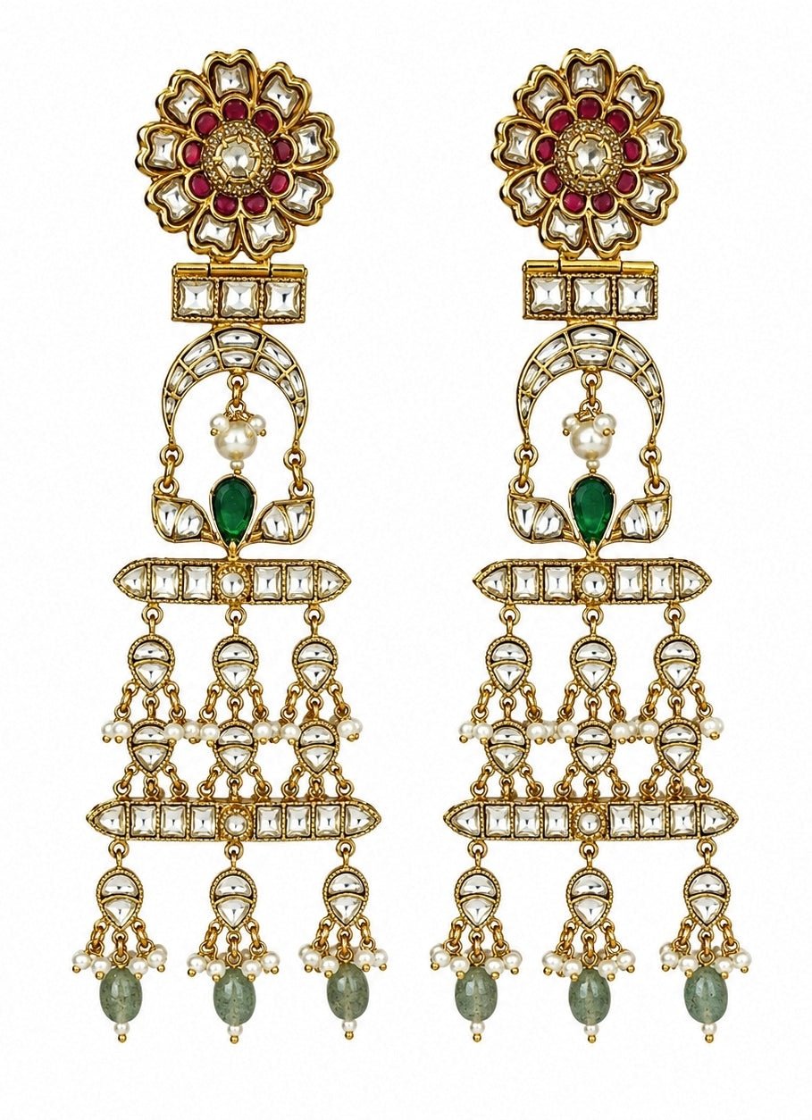 Vivinia By Vidhi Mehra Multicolour Kundan Pearl Drop EarringsFabilicious Fashion