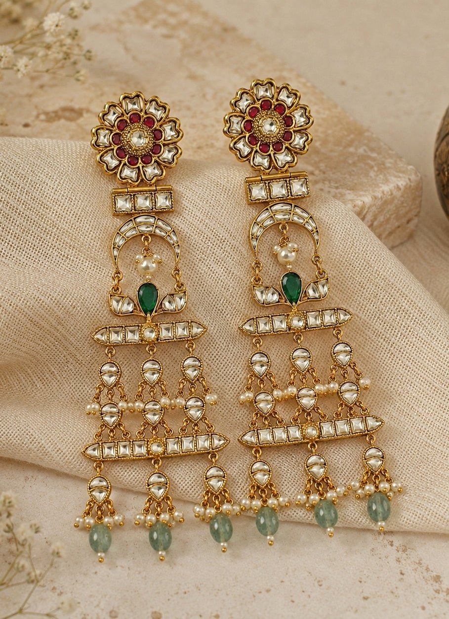Vivinia By Vidhi Mehra Multicolour Kundan Pearl Drop EarringsFabilicious Fashion