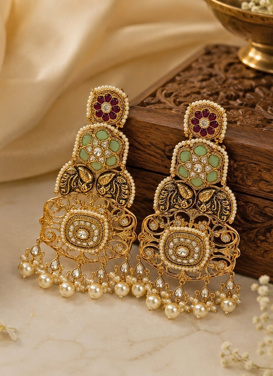 Vivinia By Vidhi Mehra Multicolour Kundan Pearl Statement EarringsFabilicious Fashion