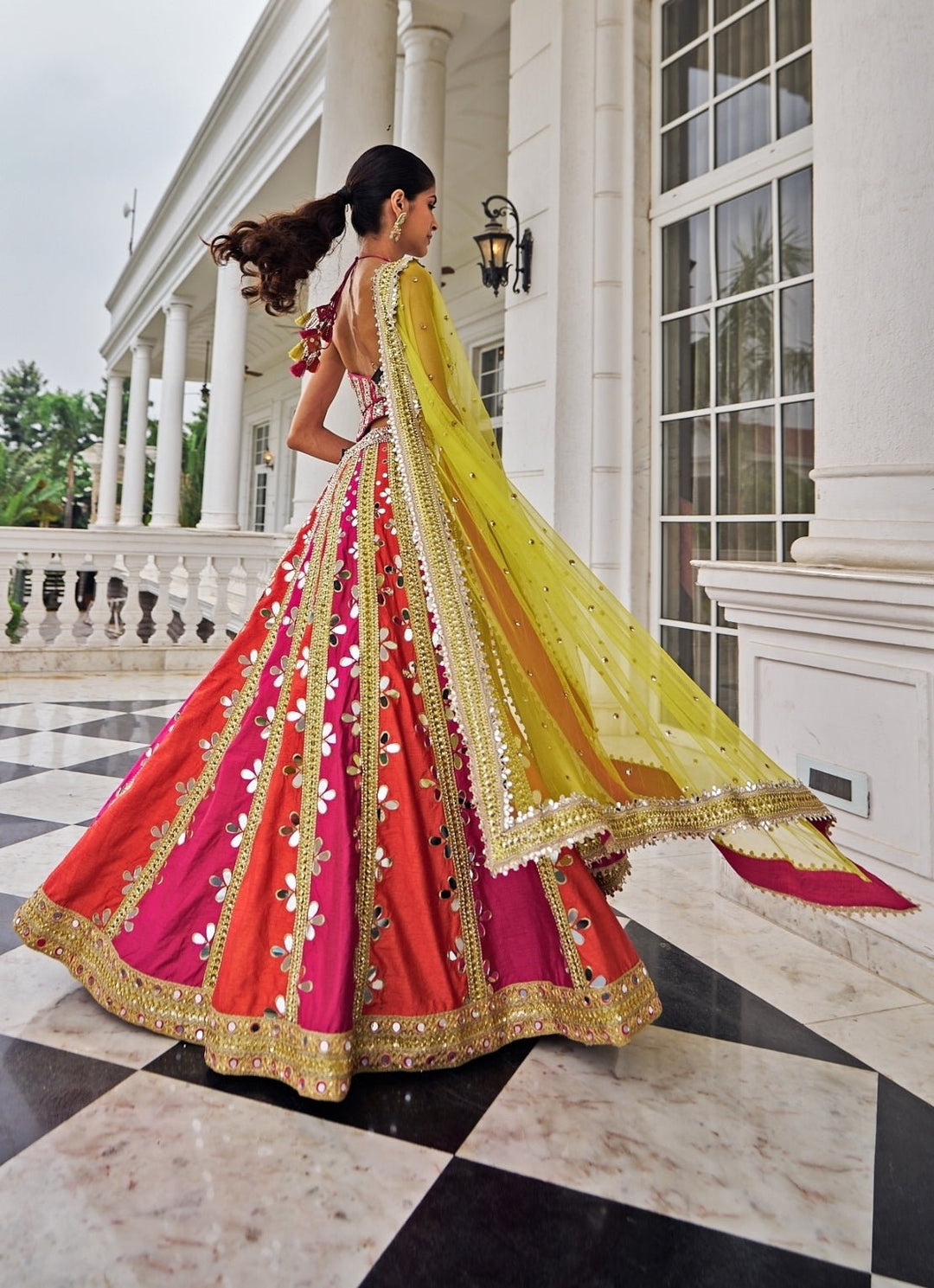 Multicolour Mirrorwork Silk Lehenga Set Nidhika Shekar - Fabilicious Fashion
