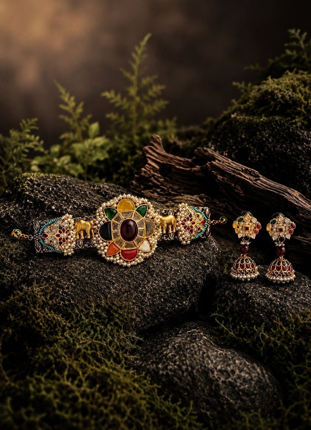 Vivinia by Vidhi Mehra Multicolour Navratna Floral Choker SetFabilicious Fashion