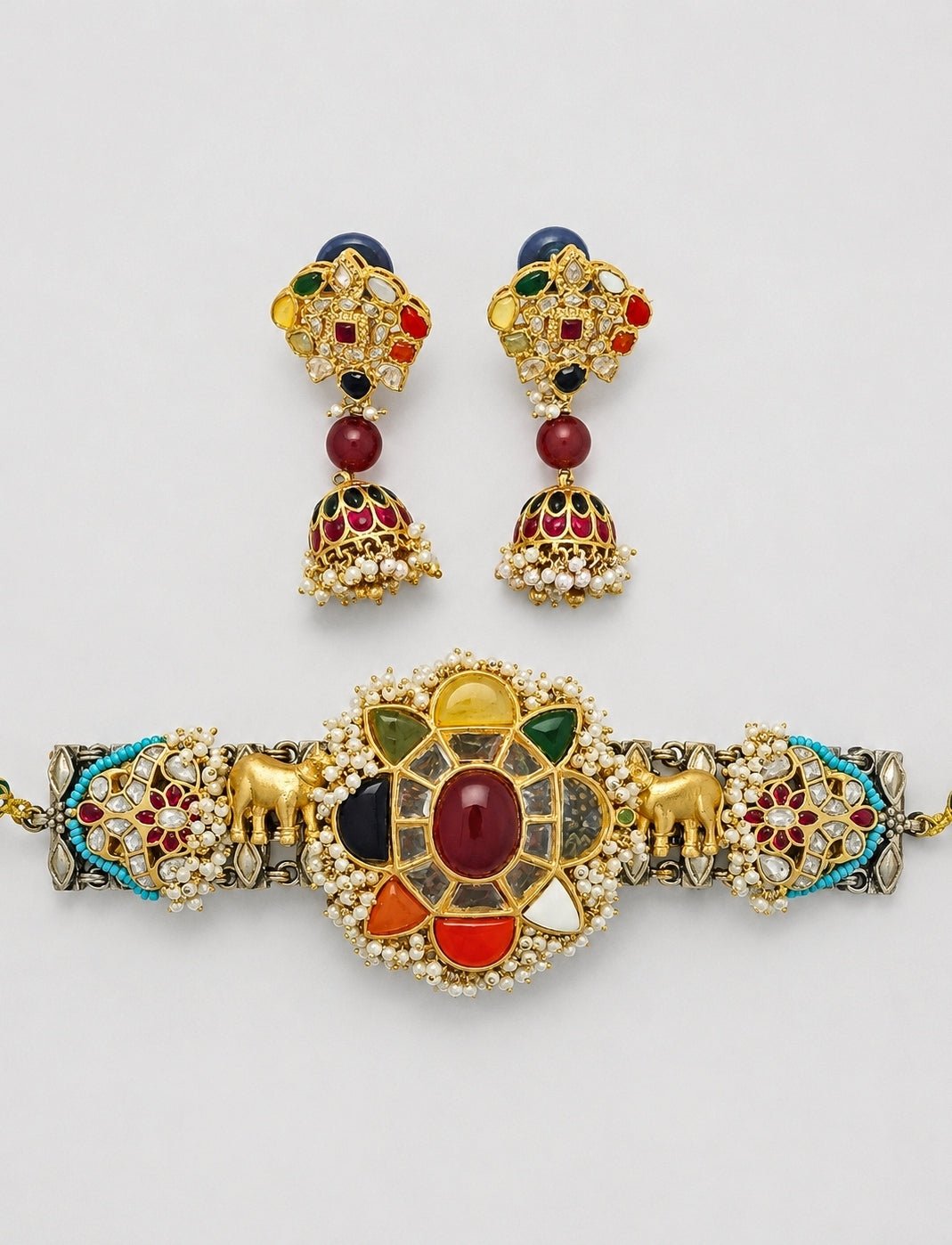 Vivinia by Vidhi Mehra Multicolour Navratna Floral Choker SetFabilicious Fashion