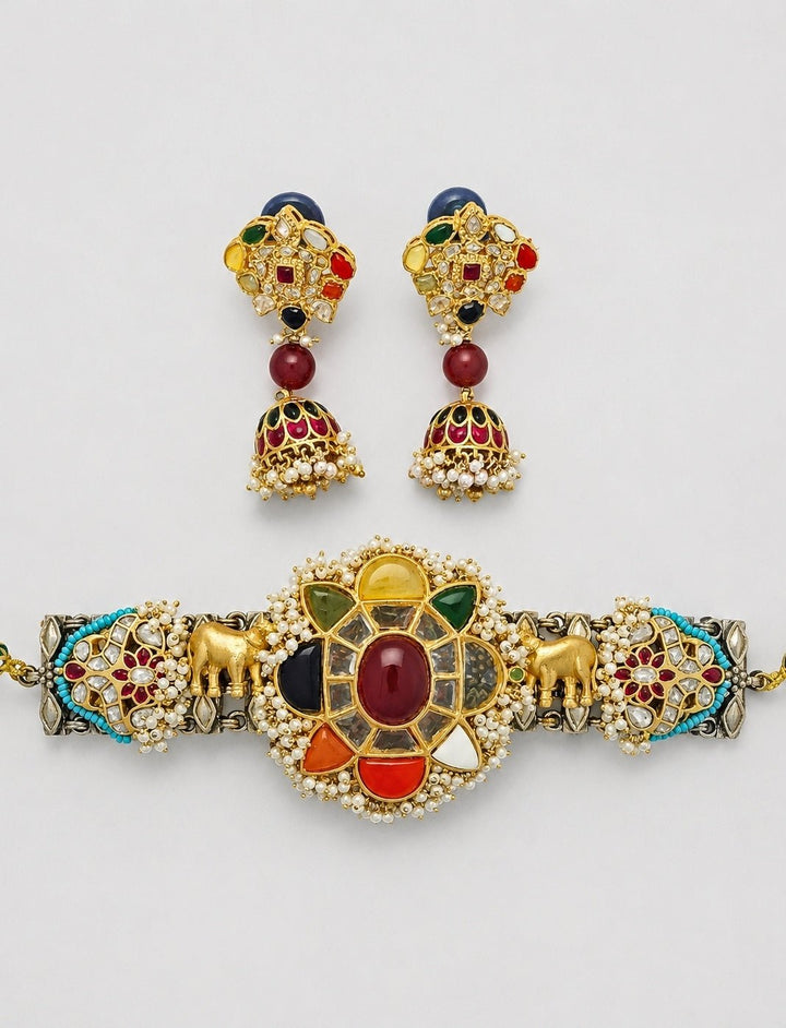 Vivinia by Vidhi Mehra Multicolour Navratna Floral Choker SetFabilicious Fashion
