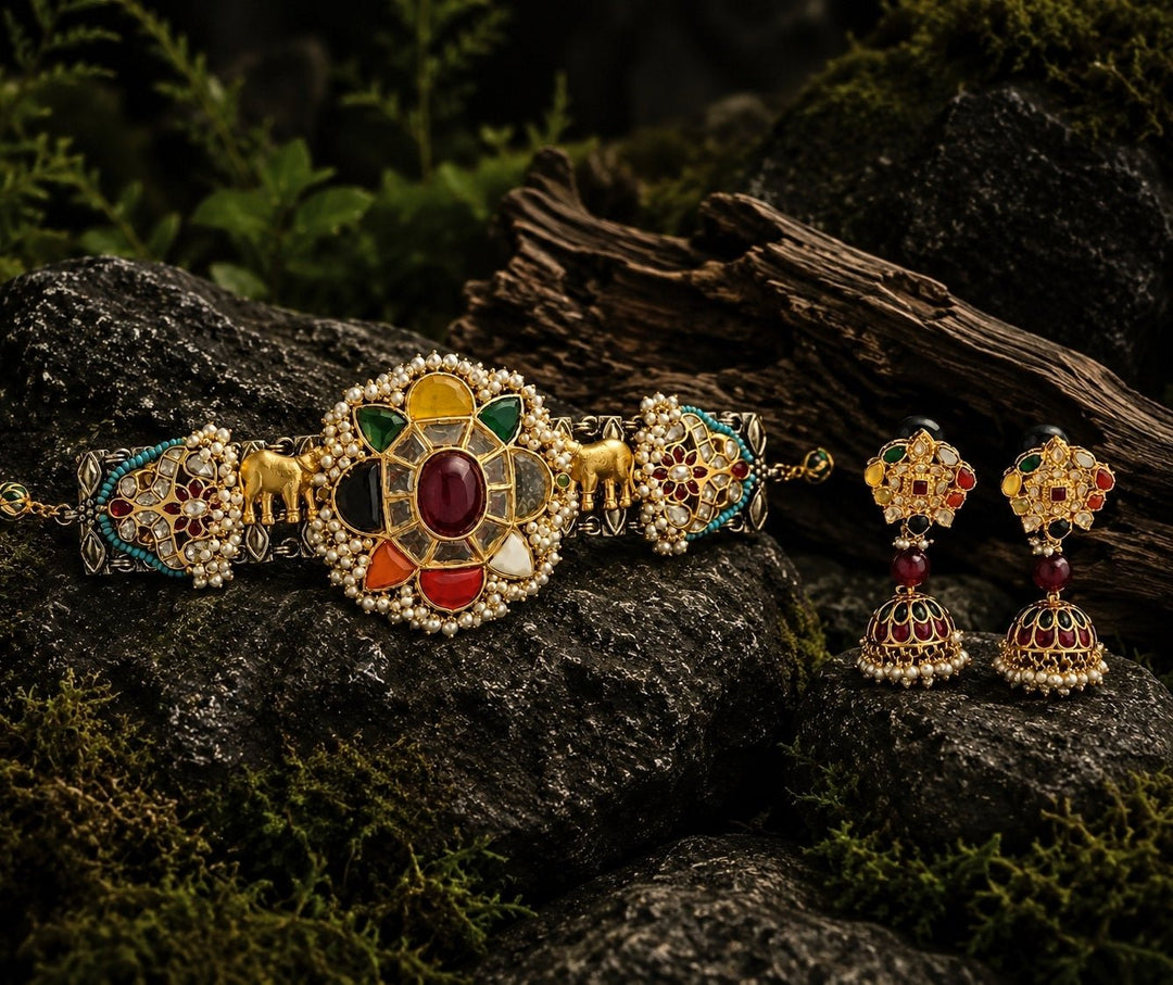 Vivinia by Vidhi Mehra Multicolour Navratna Floral Choker SetFabilicious Fashion