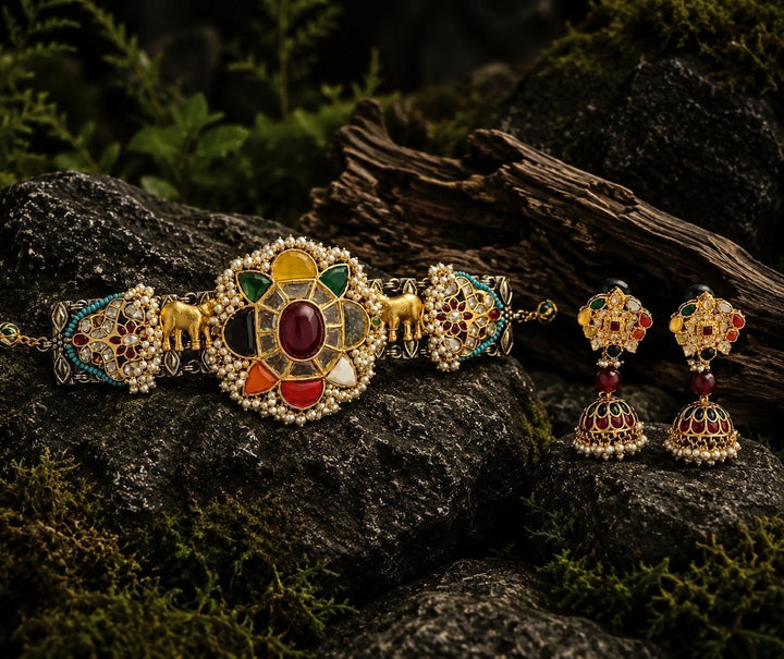 Vivinia by Vidhi Mehra Multicolour Navratna Floral Choker SetFabilicious Fashion