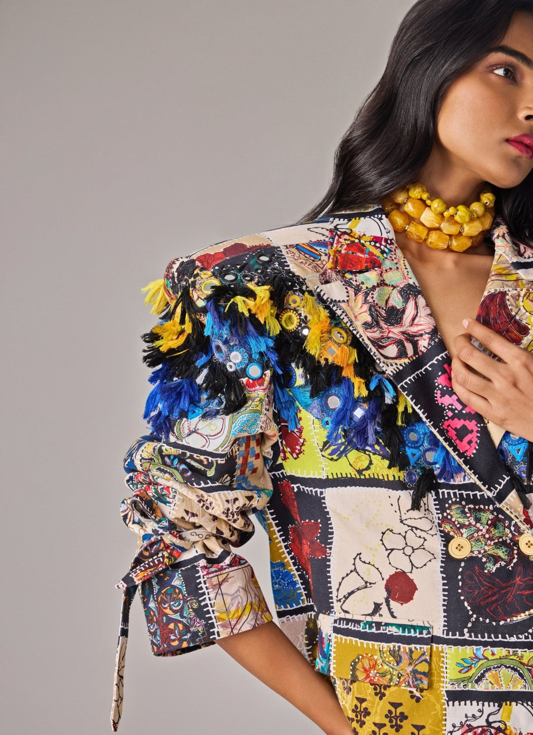 Multicolour Patchwork Print Blazer Saaksha &amp; Kinni - Fabilicious Fashion