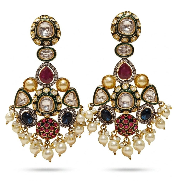 Vivinia By Vidhi Mehra Multicolour Polki Drop Earrings With Pearl AccentsFabilicious Fashion