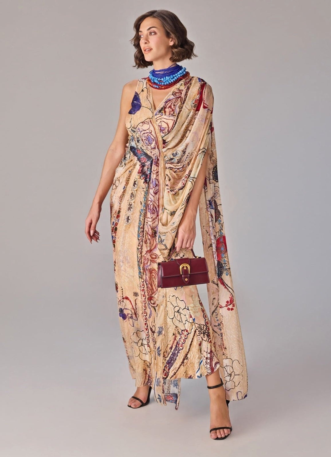 Multicolour Print Draped Dress Saaksha &amp; Kinni - Fabilicious Fashion