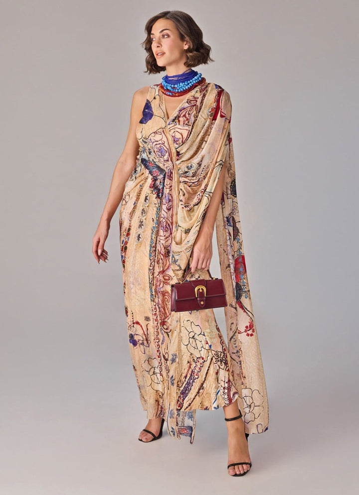 Multicolour Print Draped Dress Saaksha &amp; Kinni - Fabilicious Fashion