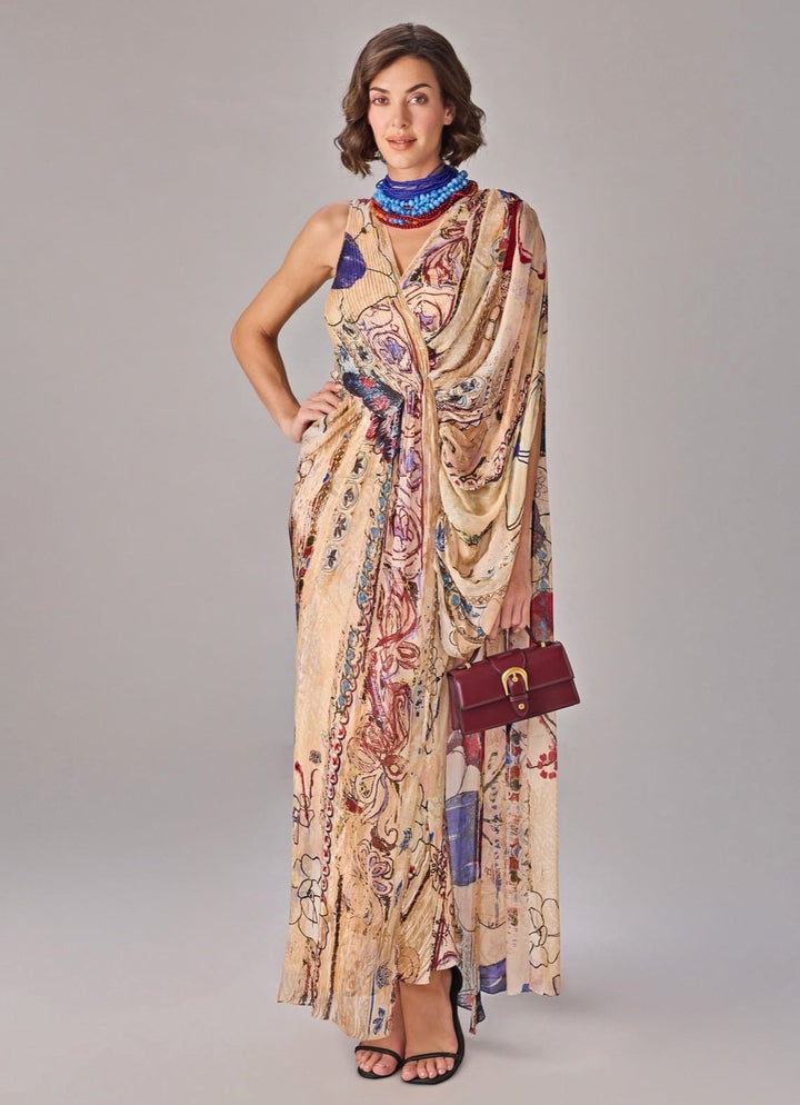 Multicolour Print Draped Dress Saaksha &amp; Kinni - Fabilicious Fashion