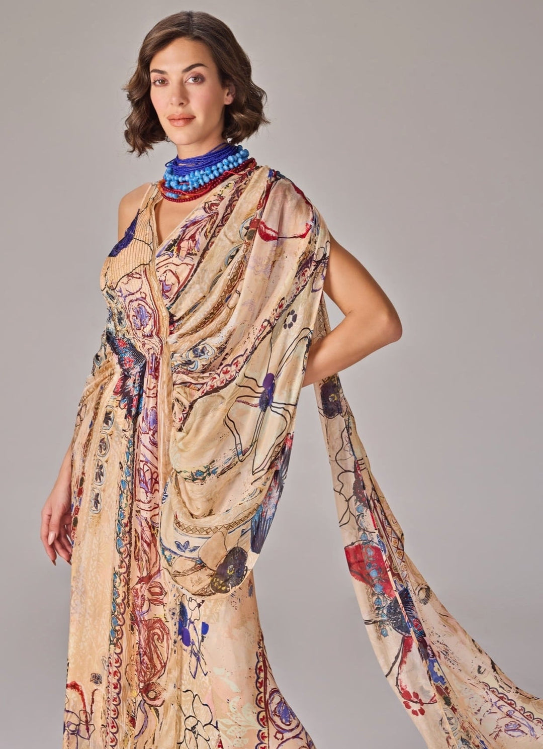 Multicolour Print Draped Dress Saaksha &amp; Kinni - Fabilicious Fashion