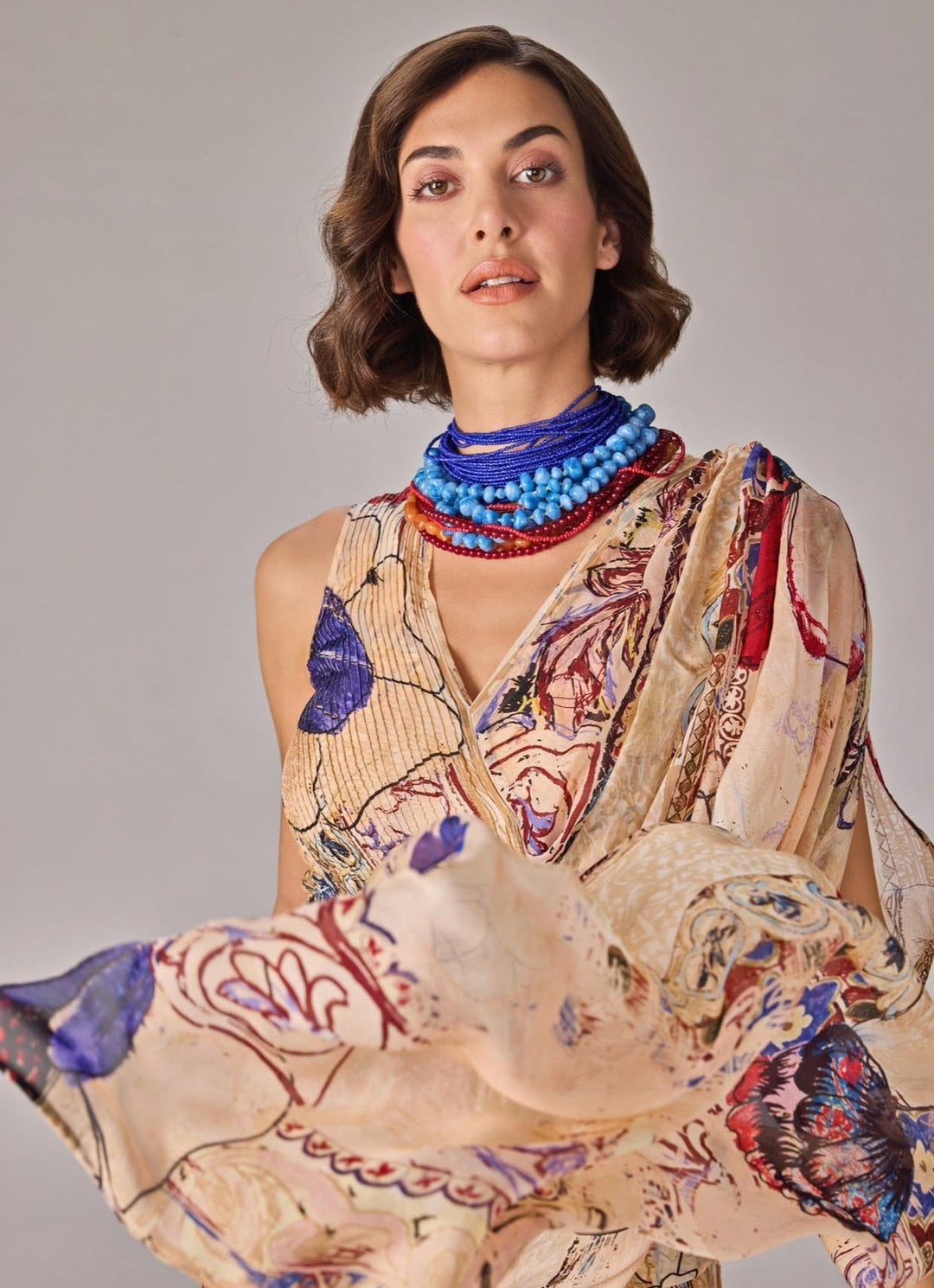 Multicolour Print Draped Dress Saaksha &amp; Kinni - Fabilicious Fashion