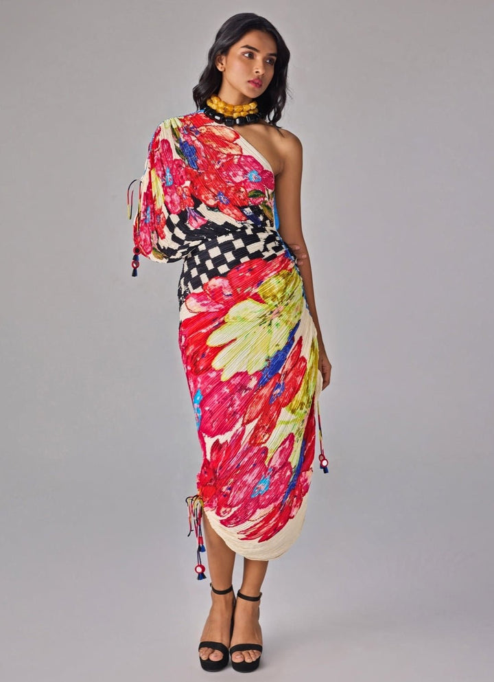 Multicolour Print One Shoulder Dress Saaksha &amp; Kinni - Fabilicious Fashion