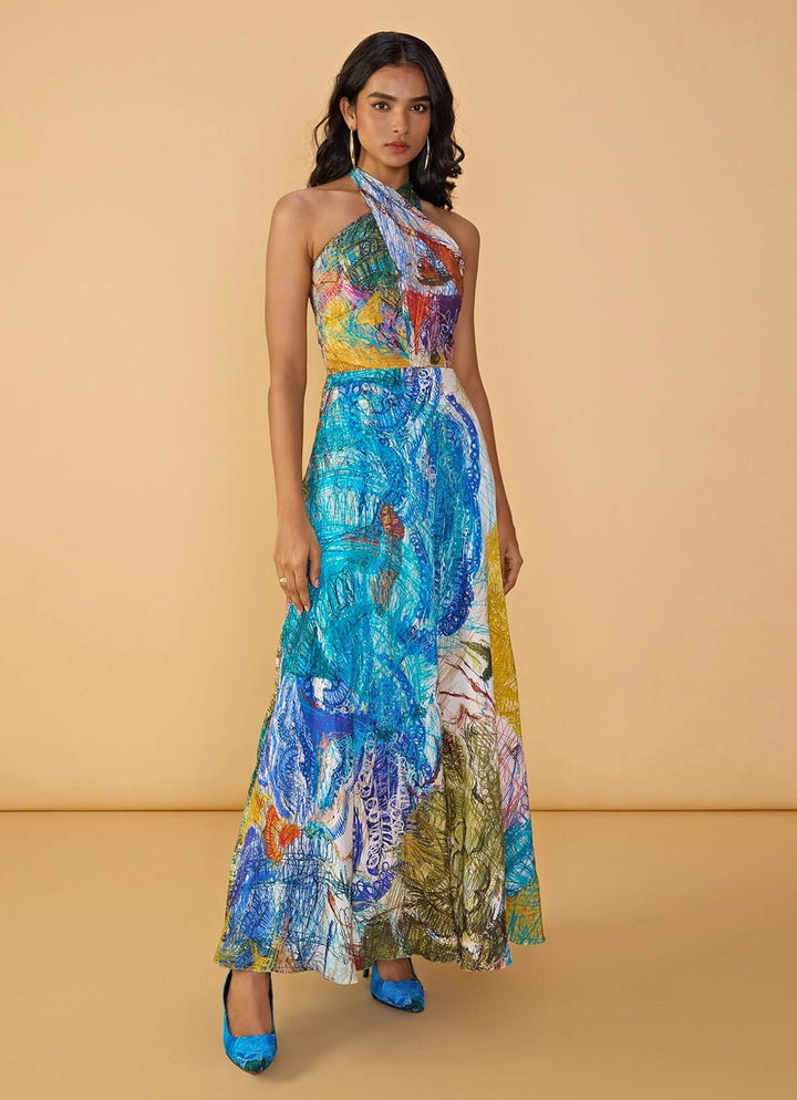Multicolour Printed Halter Dress Saaksha &amp; Kinni - Fabilicious Fashion