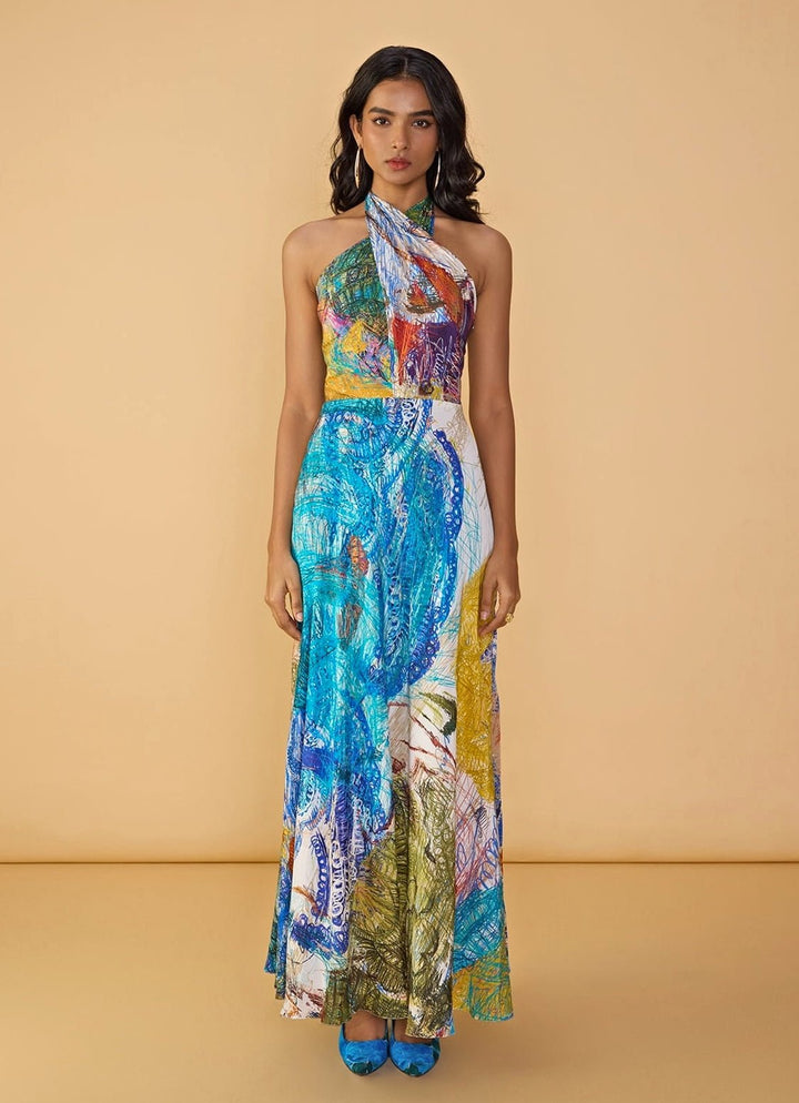 Multicolour Printed Halter Dress Saaksha &amp; Kinni - Fabilicious Fashion