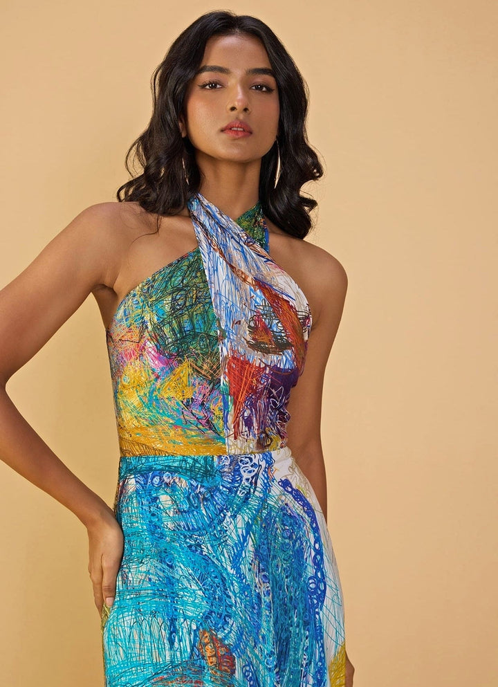 Multicolour Printed Halter Dress Saaksha &amp; Kinni - Fabilicious Fashion