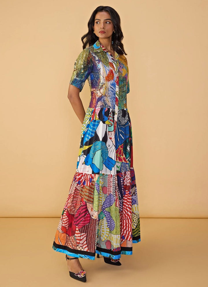 Multicolour Printed Maxi Dress Saaksha &amp; Kinni - Fabilicious Fashion