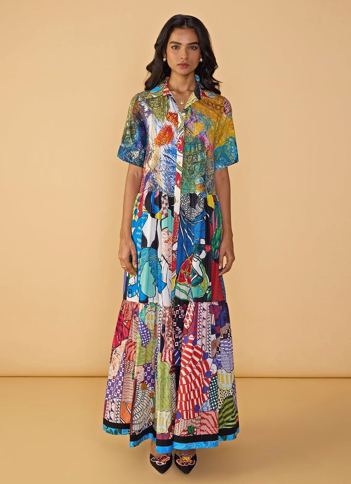 Multicolour Printed Maxi Dress Saaksha &amp; Kinni - Fabilicious Fashion