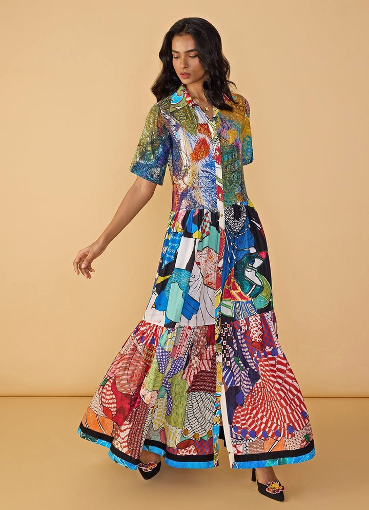 Multicolour Printed Maxi Dress Saaksha &amp; Kinni - Fabilicious Fashion