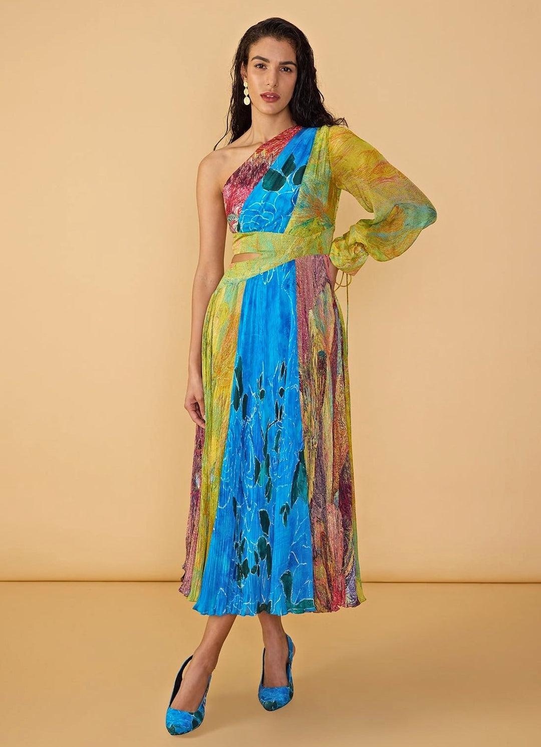 Multicolour Printed One Shoulder Dress Saaksha & Kinni - Fabilicious Fashion