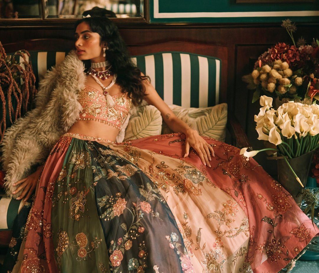 Paulmi and Harsh Multicolour Printed Organza Lehenga SetFabilicious Fashion