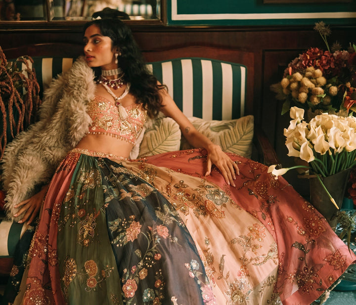 Paulmi and Harsh Multicolour Printed Organza Lehenga SetFabilicious Fashion