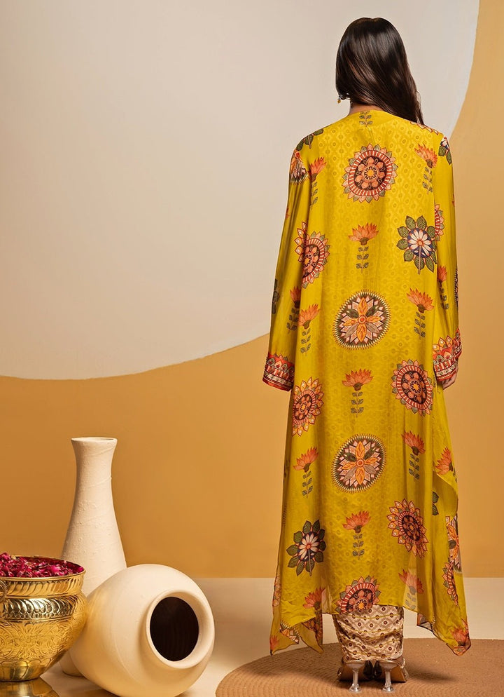 Multicolour Printed Satin Drape Dress With Jacket Soup by Sougat Paul - Fabilicious Fashion
