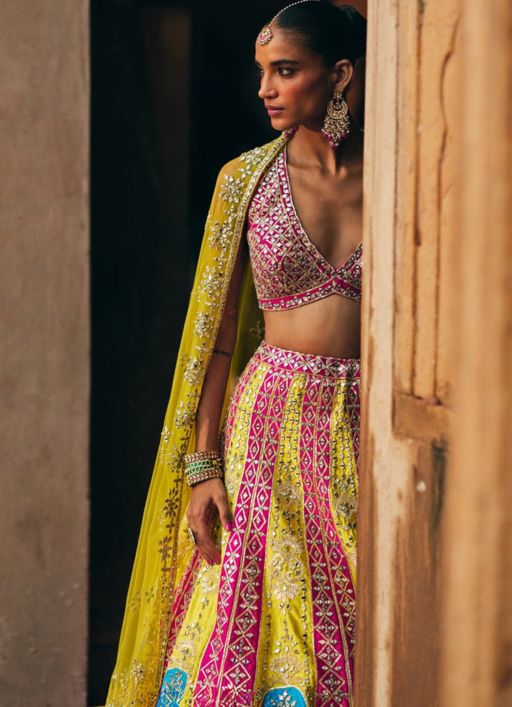 Multicolour Raw Silk Lehenga Set Angad Singh - Fabilicious Fashion